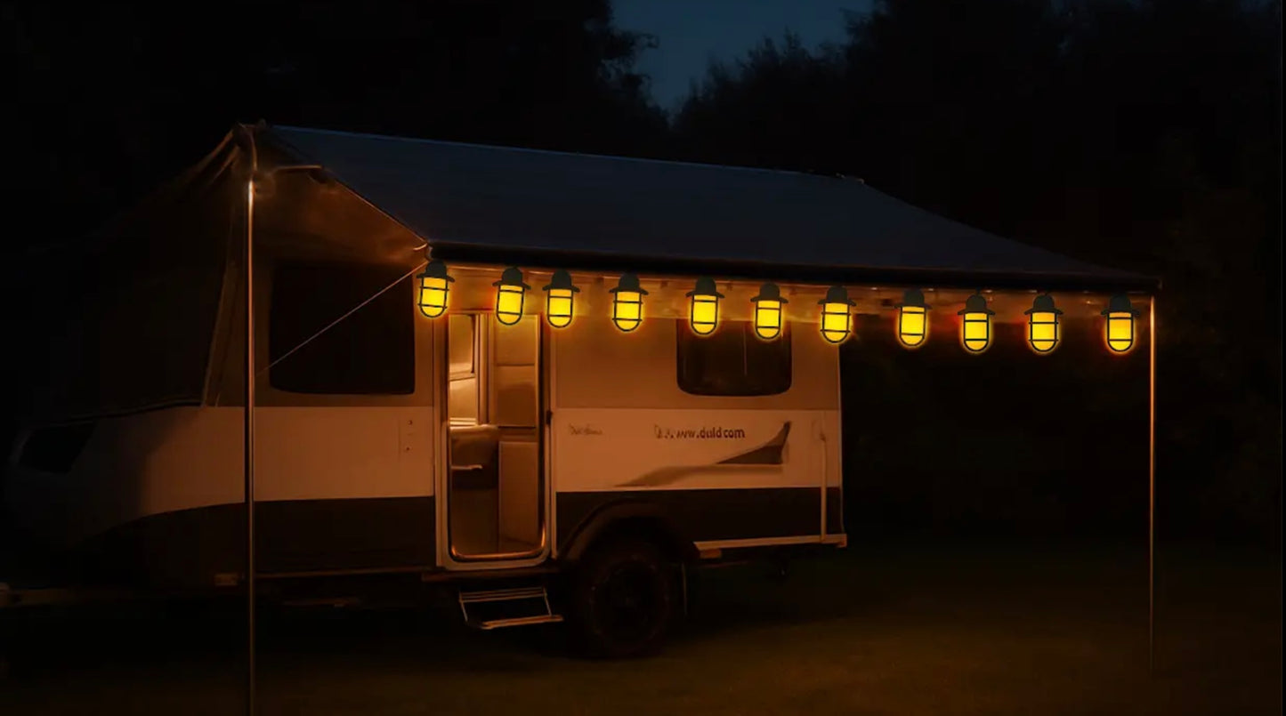SOLAR POWERED AWNING STRING LIGHTS