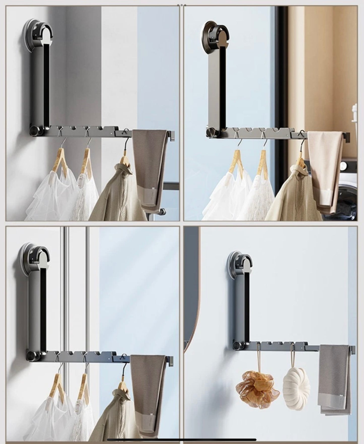 FOLDABLE TRAVEL CLOTHES DRYING RACK WITH SUCTION CAPS FOR EASY INSTALLATION