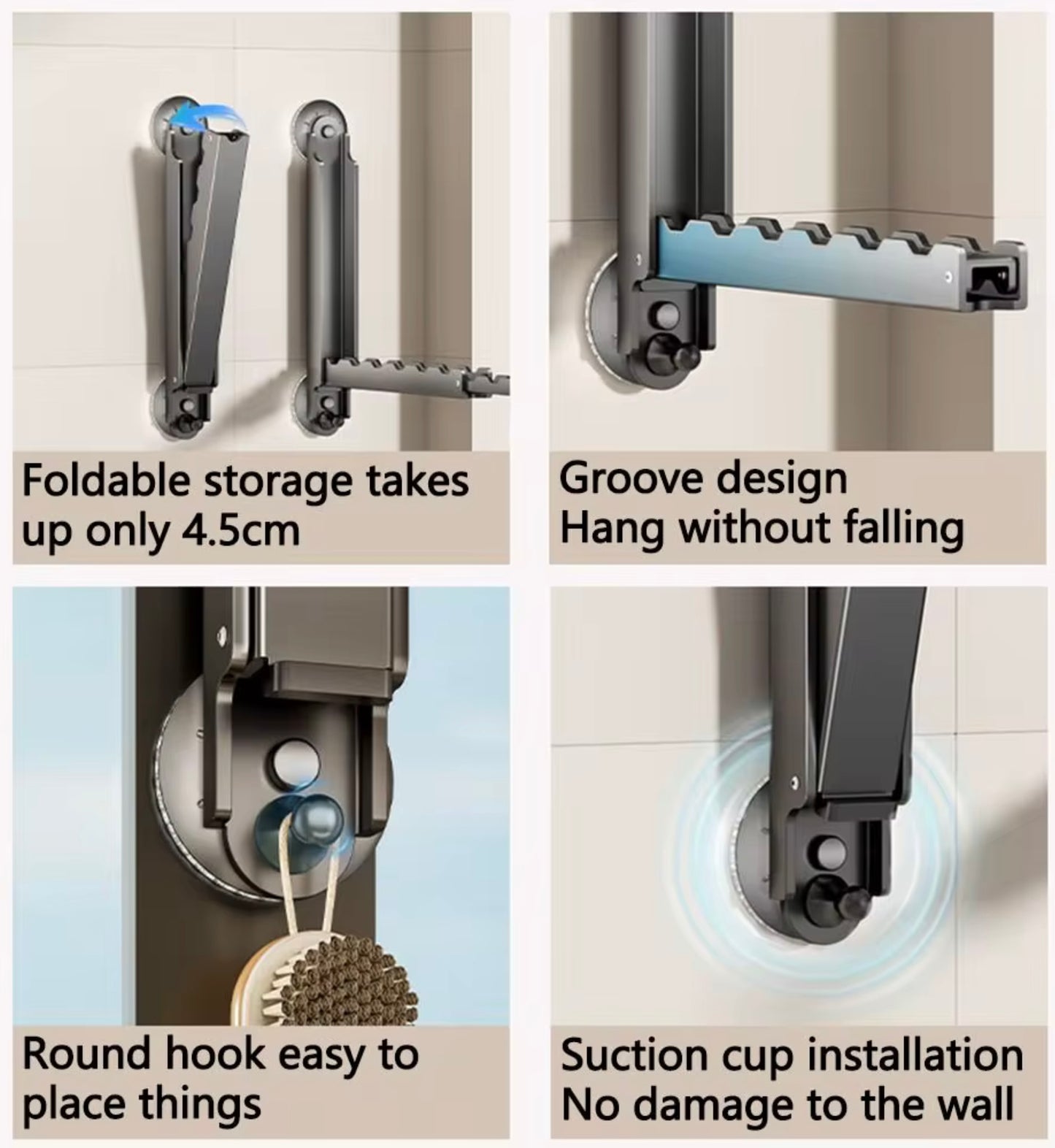 FOLDABLE TRAVEL CLOTHES DRYING RACK WITH SUCTION CAPS FOR EASY INSTALLATION