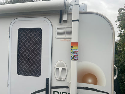 COLOURFUL RETRO CARAVAN DESIGN NEOPRENE/VELCRO AWNING STRAPS