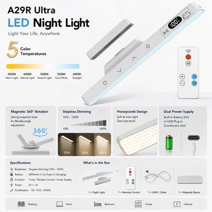 6000K RECHARGEABLE REMOTE CONTROL DIMMABLE STRIP LIGHT