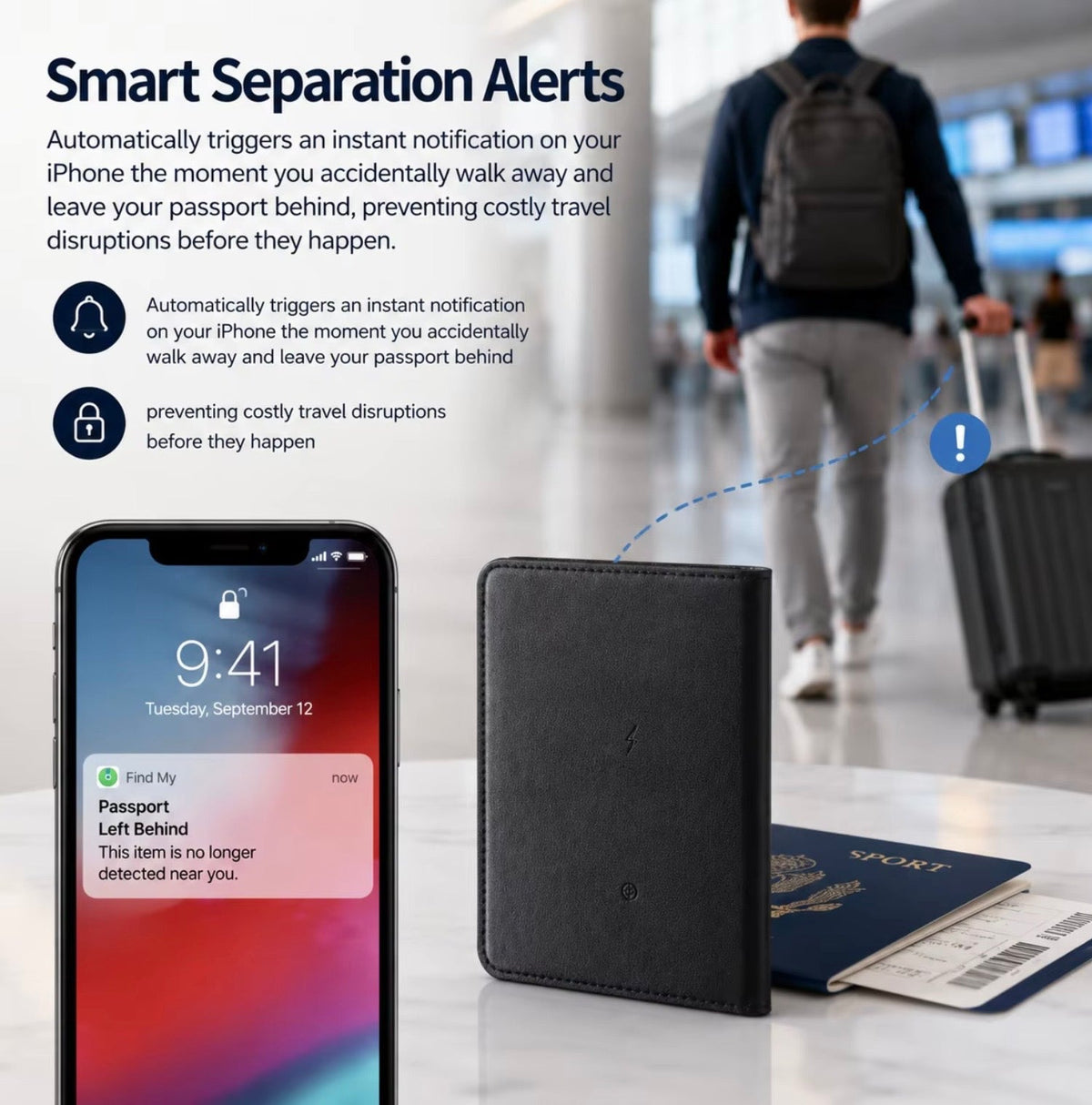 TRAVEL PASSPORT WALLET WITH BUILT IN TRACKER