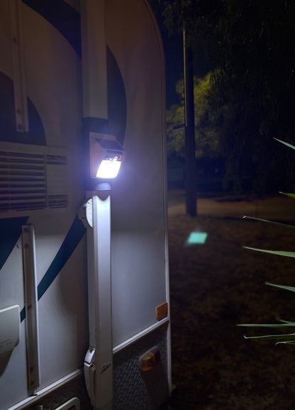 AWNING ARM SECURE STRAPS WITH BUILT IN SOLAR POWERED COMBINATION LIGHT/ALARM