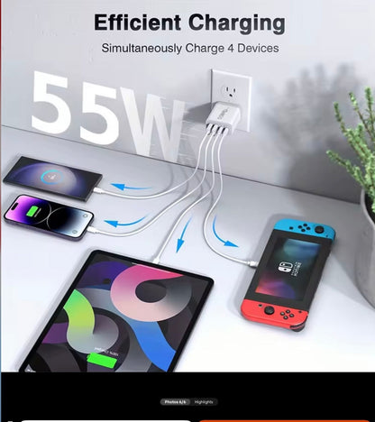 FAST CHARGER - 4 PORTS 2X USB AND 2 X TYPE C