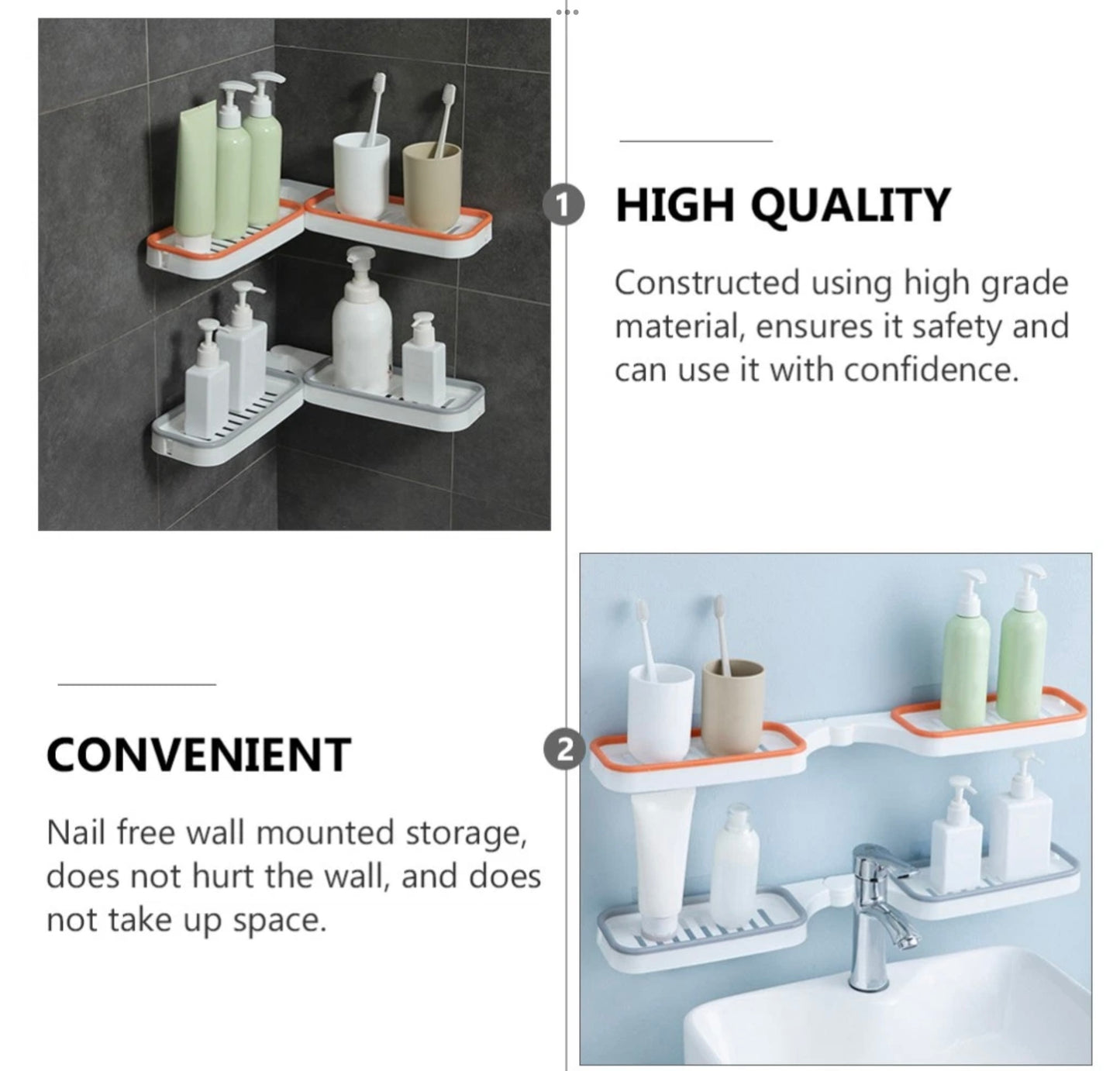 WALL MOUNTED BATHROOM OR KITCHEN STORAGE SHELF