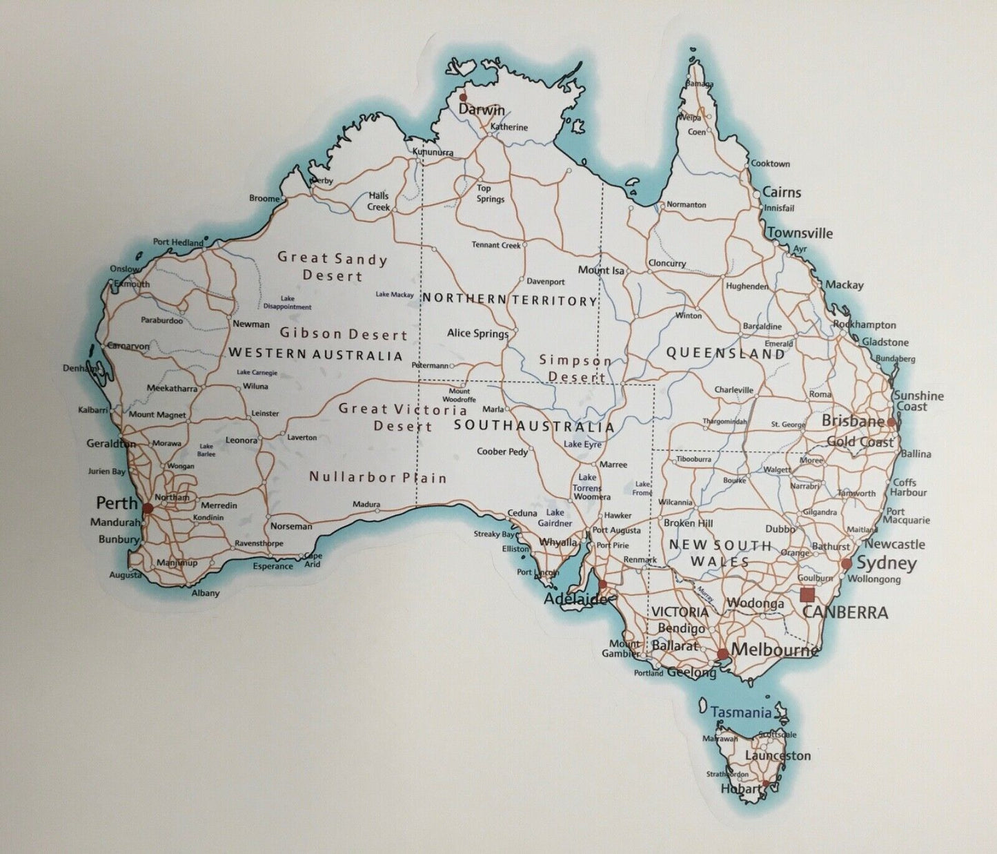 Australia Map Wall Decal - removeable and reuseable (L)