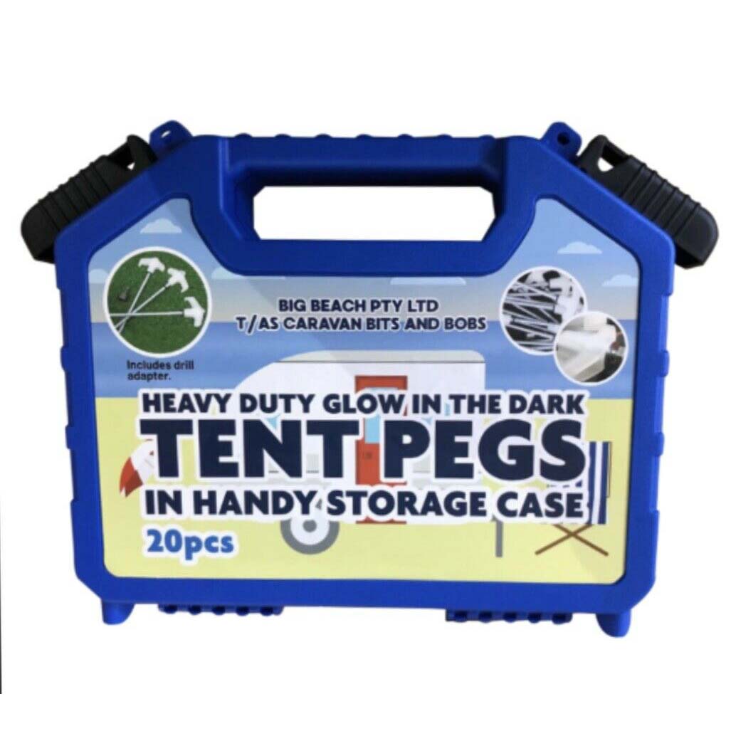 Glow in the dark Outdoor Camping Pegs in Handy Storage Case now with 20 pcs