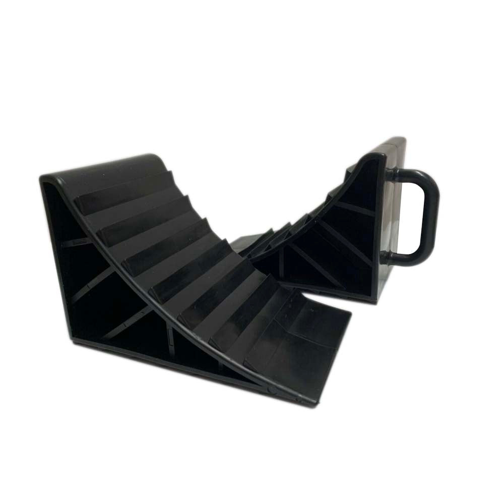 CARAVAN WHEEL CHOCKS - HEAVY DUTY - with handles - black colour - set of 2